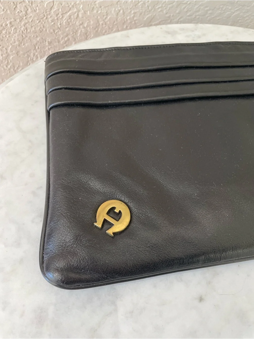 Vintage Etienne Aigner Black Leather XL Clutch
